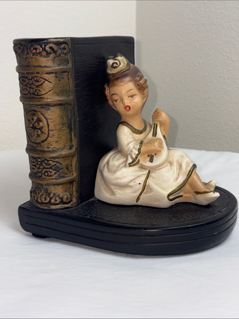 Vintage Bookend - Robia Ware Chalkware Girl Musician 6" Figurine Roman Art Co